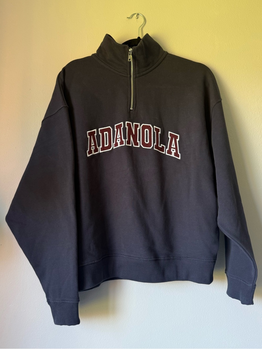Adanola Navy Logo Quarter-Zip Sweater SZ S NWT